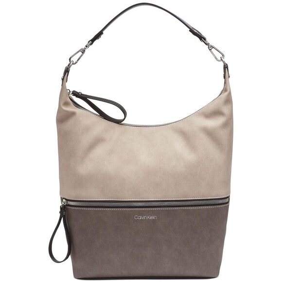 Calvin Klein Handbags - Calvin Klein Women's Elaine Hobo Large Shoulder Bag Grey Combo/Silver Small Size